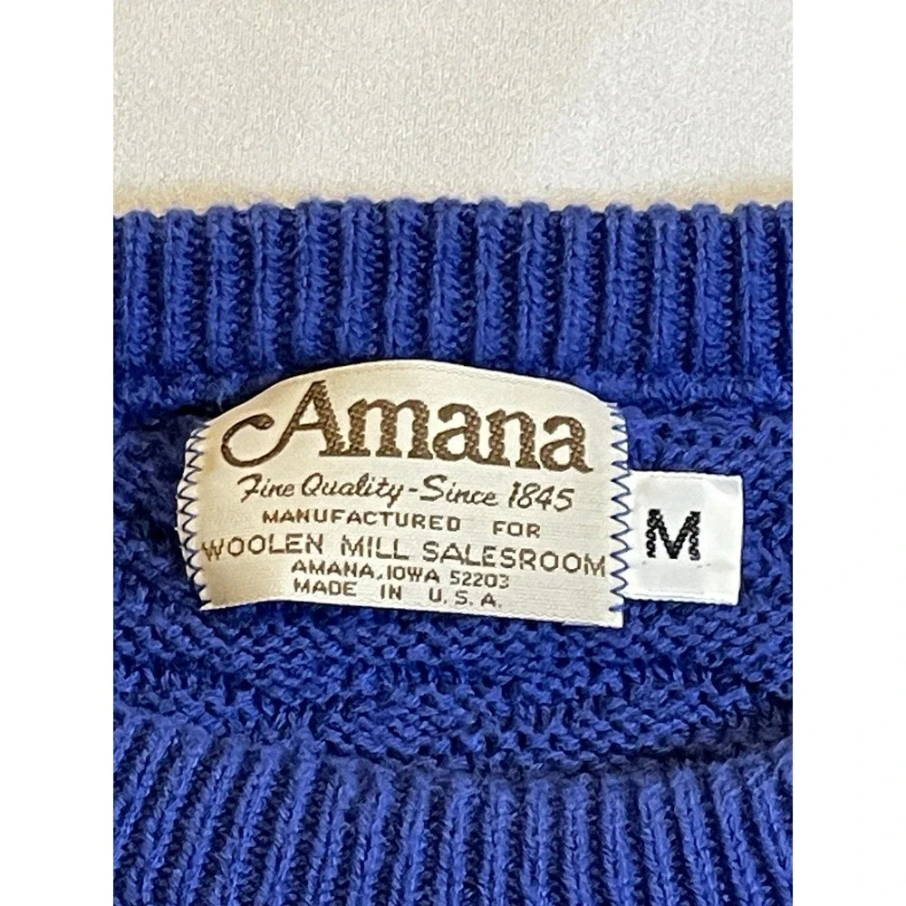 Vintage 80s Amana Woolen Mills Saleroom Blue Striped Wool Sweater‎ Medium